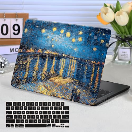 Funut Compatible with MacBook Air 13 inch Case 2021 2020 2019 2018 Model A2337 M1 A2179 A1932 Plastic Hard Shell Case Protective Cover for MacBook Air 13 with Touch ID, Starry Night - color: 1 Starry Night Over the Rhone, size: Mac Air 13" 2018-2022(A1932