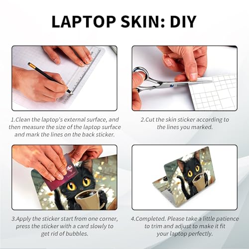 Universal Laptop Skin, DIY Cut-to-Fit Vinyl Cover Compatible with HP, Dell, Lenovo, Mac (13.3" to 15.6"), Anti-Scratch, No Residue & Bubble-Free Protective Decal Sticker, Cute Black Cat Coffee - color: Cute Black Cat Coffee
