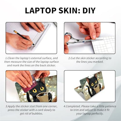 Universal Laptop Skin, DIY Cut-to-Fit Vinyl Cover Compatible with HP, Dell, Lenovo, Mac (13.3" to 15.6"), Anti-Scratch, No Residue & Bubble-Free Protective Decal Sticker, Cute Black Cat Coffee - color: Cute Black Cat Coffee