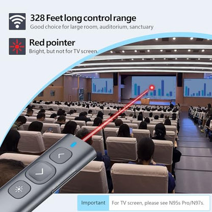 N95 Presentation Clicker, PowerPoint Clicker for Presentation Remote, Rechargeable Wireless Presenter Pointer, Slide Advancer for PC/Laptop/e-Book in Classroom, Auditorium, Church (Red, USB-A) | PowerPoint Clicker for Presentation Remote, Long-Range Wirel