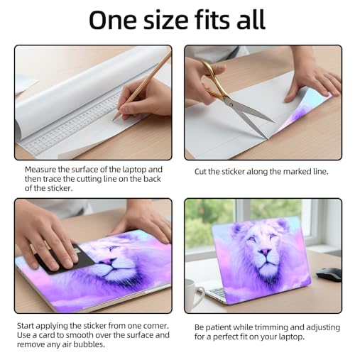 Aesthetic Laptop Skin Sticker, Purple - Hued White Lion Waterproof Vinyl Laptop Decal, Removable Bubble Free, Reusable Protective Cover for 13 14 15 15.6 Inch - color: Purple - Hued White Lion