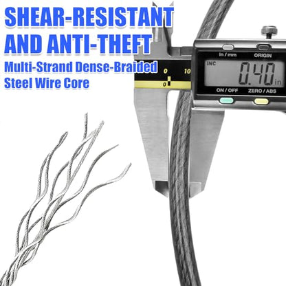 3/8in Heavy-Duty Security Cable with Loops 4FT/6FT/8FT/10FT Cut-Resistant and Waterproof Security Cable Suitable for Travel, Home and Outdoor Activities - size: 8FT