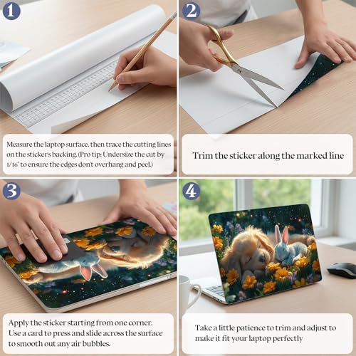 Universal Laptop Skin Sticker Decal,15.6 Inch Laptop Vinyl Cover for 13" 14" 15.6" Laptop,Scratch-Resistant Waterproof Protector Wrap,Reusable with Wrist Pads,Puppy Bunny Flower Nap - color: Puppy Bunny Flower Nap