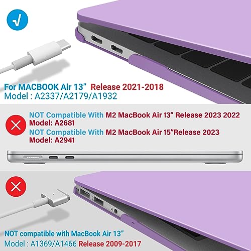 IBENZER Compatible with New MacBook Air 13 inch Case 2022 2021 2020 M1 A2337 A2179 A1932, Plastic Hard Shell Case with Keyboard Cover for Mac Retina Display with Touch ID, Purple, MMA-T13PU+1 - color: Purple