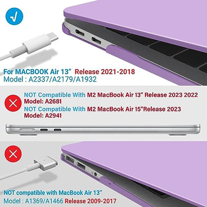 IBENZER Compatible with New MacBook Air 13 inch Case 2022 2021 2020 M1 A2337 A2179 A1932, Plastic Hard Shell Case with Keyboard Cover for Mac Retina Display with Touch ID, Purple, MMA-T13PU+1 - color: Purple
