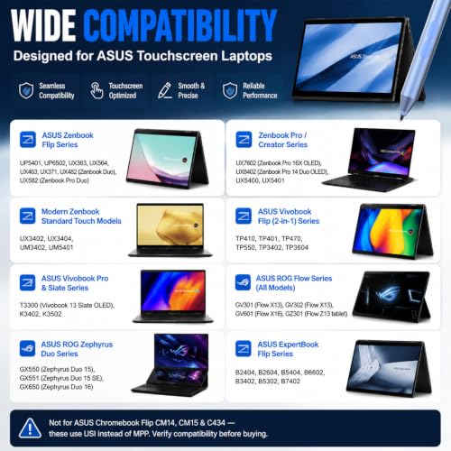 tesha Active Pen for ASUS ZenBook Vivobook, No Pairing, 2500Hr Battery | For ASUS ProArt ROG Flow ExpertBook, Palm Rejection, 1024 Pressure, Dual Buttons, Replaces SA201H SA203H for Students Doers - color: Blue