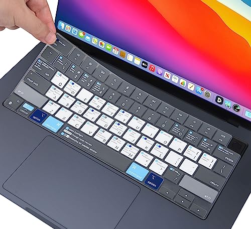 MacBook Shortcuts Keyboard Cover Skin for MacBook Pro 14" 16" M5/M4/M3/M2/M1, 2025-2022 MacBook Air 15.3" M5-M2 A3241 A3114 A2941/ Air 13.6" M5-M2 A3240 A3113 A2681, Macbook Neo 13" Keyboard Protector - color: Gray&Blue, size: 2023+ MacBook Air 15.3" M4 M