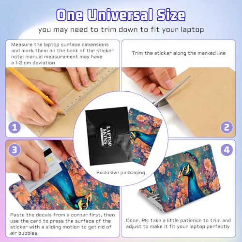 Universal Laptop Skin Sticker Decal, Compatible with MacBook HP Dell Lenovo 12"-15.6", Reusable Vinyl Notebook Cover 3PCS Set, High-Recognition Film-Floral Peacock Art - color: Floral Peacock Art