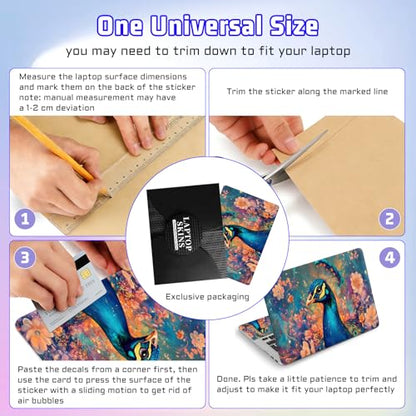 Universal Laptop Skin Sticker Decal, Compatible with MacBook HP Dell Lenovo 12"-15.6", Reusable Vinyl Notebook Cover 3PCS Set, High-Recognition Film-Floral Peacock Art - color: Floral Peacock Art