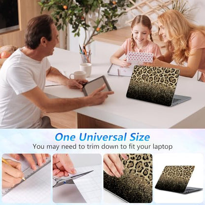 Universal Laptop Skin Sticker Decal with 2 Wrist Pad Skins, Waterproof Scratch Vinyl Cover for 11–15.6 Inch MacBook, HP, Dell, Lenovo, Cutable & Reusable,Gold Glitter Leopard - color: Gold Glitter Leopard
