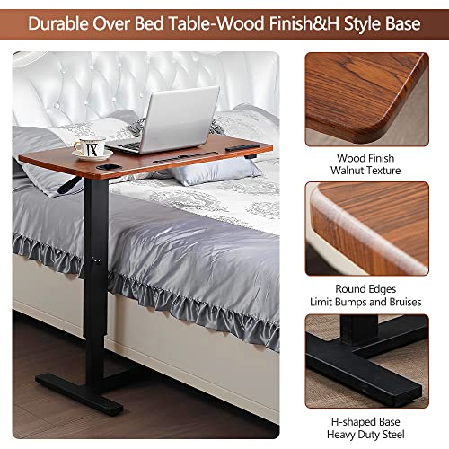 BeGyoku Overbed Table,Hospital Bed Table,Pneumatic Bedside Table Adjustable Over the Bed with Hidden Wheels&USB,Mobile Laptop Cart&Rolling Tray Table Hospital Home Use-Walnut - color: Walnut-32" L X 16" W