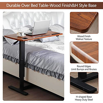 BeGyoku Overbed Table,Hospital Bed Table,Pneumatic Bedside Table Adjustable Over the Bed with Hidden Wheels&USB,Mobile Laptop Cart&Rolling Tray Table Hospital Home Use-Walnut - color: Walnut-32" L X 16" W