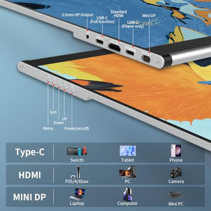 Portable Monitor Touchscreen 15.6 Inch External Display with MPP Stylus | IPS, FHD, 100% sRGB, 400 Nits, Built-in Stand, USB-C/HDMI/Mini DP for Laptop, PC, Mac, Surface, Console - size: 15.6“