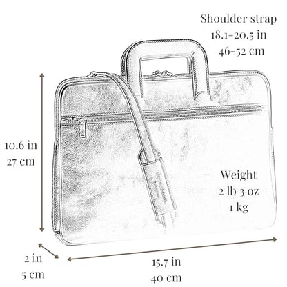 Time Resistance Slim Leather Briefcase - Italian Handmade Leather Computer Bag - Briefcase for Men and Women - Laptop Bag - color: Green