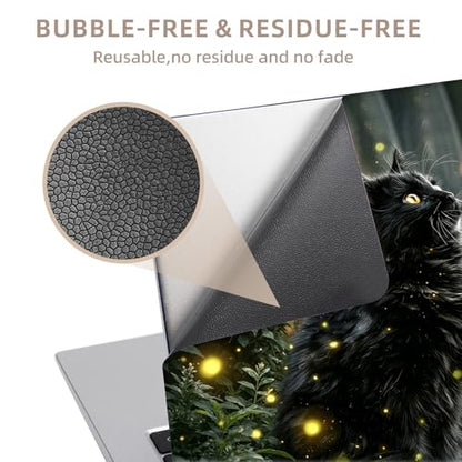 Universal Laptop Skin Sticker for 12/13/14/15.6 Inch Laptops, Reusable Vinyl Laptop Decal Cover, Waterproof Scratch Resistant Notebook Skin with 2 Wrist Pads,Firefly Forest Cat - color: Firefly Forest Cat