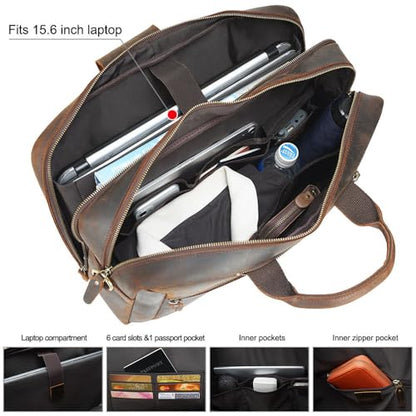 TIDING Full Grain Leather Convertible Briefcase Backpack for Men | Large 15.6 Inch Laptop Messenger Bag Work Business Crossbody Shoulder Bag - color: Dark Brown