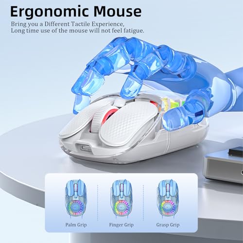 Wireless Bluetooth Mouse, Transparent BT+2.4G Dual-Mode Gaming Mouse with Magnetic Top Cover, Rechargeable RGB Backlit Computer Mouse for Laptop, PC, MacBook, iPad (Blue) - color: Blue