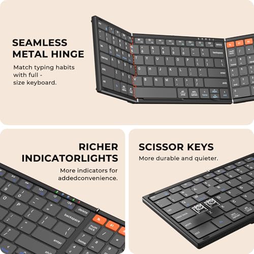 MEETION Foldable Wireless Keyboard and Mouse Combo, Rechargeable, Black | Full-size folding design, 2.4G plus dual Bluetooth, compact for business travel, compatible with Windows, Mac, iPad, Android