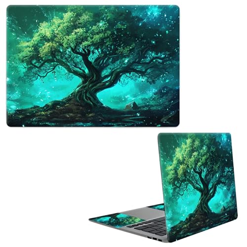 Laptop Skin Sticker Decal, Universal Protective Cover Fit 12 13 14 15.6 Inch Notebook, Reusable Water-Resistant Vinyl Decal w/ 2 Wrist Pads for Business Travel Office, Green Tree - color: Green Tree
