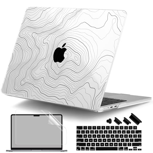 for MacBook Air 13 Inch (13.6 Inch) Case, M5/M4/M3/M2 Chip 2026 2025 2024 2023 2022, Hard Plastic Printed Cover with Screen Protector & Keyboard Cover & Dust Plugs, Clear Maps - color: Clear Maps