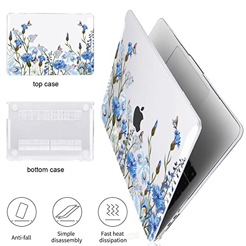 Compatible with MacBook Air 13 inch Case M5 2026 2025-2022 A3449 A3240 M4 A3113 M3 A2681 M2 Chip, Crystal Pattern Plastic Hard Case Cover for Mac Air 13.6 M5 Touch ID, Tropical Blue Flowers - color: Tropical Blue Flowers