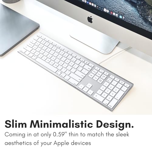 Macally Wired Keyboard for Mac (Upgraded Dual USB A + C Plug) - USB C Keyboard - Ultra Slim, 20 Shortcuts, 110 Scissor Keys - Compatible with Apple MacBook Pro/Air, Mac mini, iMac, iPad - Silver - color: Silver