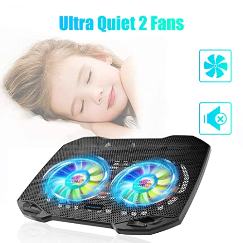 Laptop Cooling Pad, Gaming Laptop Cooler with 2 Quiet Big Fans, RGB 7 Color Light Change, Portable USB Laptop Stand 11 to 15.6 Inch, Slim and Easy Carry Working Study Outdoor Travel