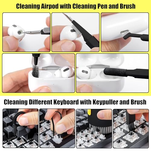 20-in-1 Laptop Phone Screen Earbud Cleaning Kit, Keyboard Cleaner Kit, Keyboard Cleaning Kit with Electronic Cleaning Brush Spray for Airpods Pro, iPad, iPhone Pro, Camera, Computer Cleaning - color: BLACK