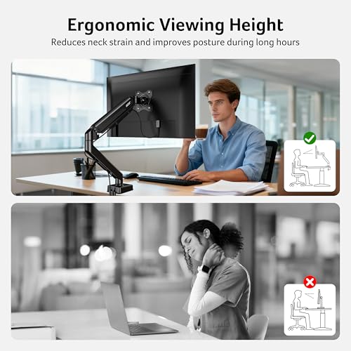 Acer Single Monitor Mount, Fully Adjustable Monitor Arm Fits 17-34" Screens | Gas Spring VESA Mount with C-Clamp & Grommet Base, Computer Desk Arm with Tilt Swivel Rotate Supports 4.4-19.8 lbs
