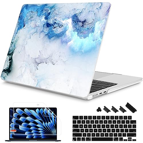 Mektron for 2026/2025/2024/2023 MacBook Air 15 INCH M5 A3448 /M4 A3241 /M3 A3114 /M2 A2941 Case, Printed Plastic Hard Shell Cover with 15.3" Liquid Retina Display Touch ID, Cloud & Lightning - color: Cloud & Lightning
