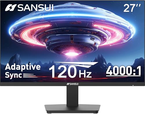SANSUI 27 Inch Computer Monitor 120Hz, FHD 1080P Flat Monitor, HDMI DP Ports FreeSync, HDR, 110% sRGB, Tilt Adjustable Frameless VESA Compatible for Office and Home (ES-27F2, HDMI Cable Included) - size: 27 Inch