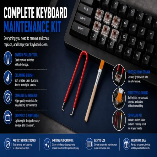 Mechanical Keyboard Switch Puller - 304 Stainless Steel Switch Remover Tool with Anti-Static Cleaning Brush for Hot Swap Gaming Keyboard Modding, Ergonomic PCB-Safe Design
