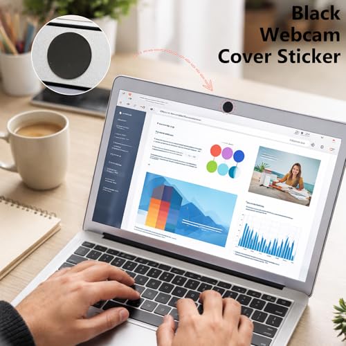 Stackable Vinyl Webcam Privacy Stickers, 12 Sheets Low-Tack Restickable Camera Covers in 3 Sizes, Black Webcam Blocker Set ﻿