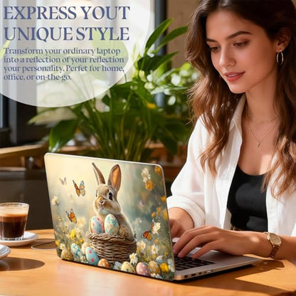 Universal Laptop Skin Sticker Decal,15.6 Inch Laptop Vinyl Cover for 13" 14" 15.6" Laptop,Scratch-Resistant Waterproof Protector Wrap,Reusable with Wrist Pads,Bunny with Eggs and Butterflies - color: Bunny with Eggs and Butterflies