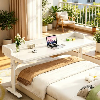 Overbed Table Adjustable Height，Overbed Table with 360° Wheels, Rolling Over The Bed Desk,Over Bed Desk with Wheels Queen, for Bedroom, Living Room, Hospital Use (White, 70.8in/180cm) - color: White, size: 70.8in/180cm