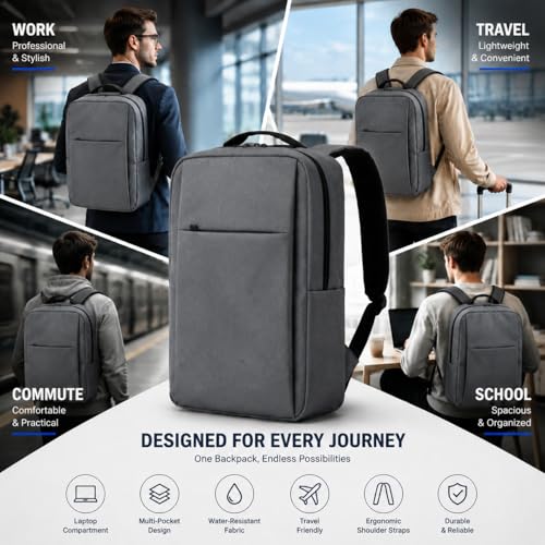 Laptop Backpack for Women & Men, 15.6" Laptop and Tablet Bag with Computer Compartment – Lightweight, Durable Travel & Work Backpacks, Grey - color: Backpack 01 Grey