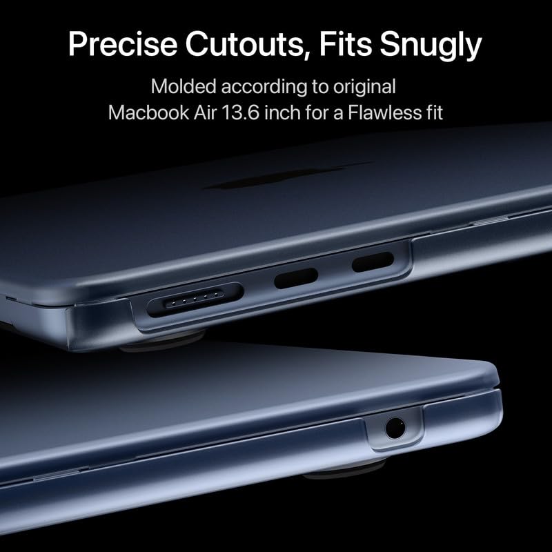 Soonjet for MacBook Air 13 inch Case M5 M4 M3 M2 2026-2022 Laptop Cover | Invisible Armor, Midnight Blue Color Match, Snap-On Design, Protective Hard Shell, Anti-Fingerprint & Scratch, Seamless Fit - color: Midnight Clear