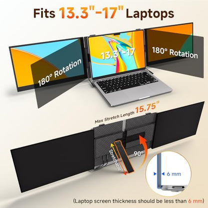 14" Laptop Screen Extender, 0.18" Ultra-Thin Laptop Monitor, Stable Damping Stand with 90° Rotation, 180° Rotation Dual Screen, Extra Compatible with Windows/Mac/Android/Switch/PS Fits 13"-17" Laptops - size: 14" Screen Extenders
