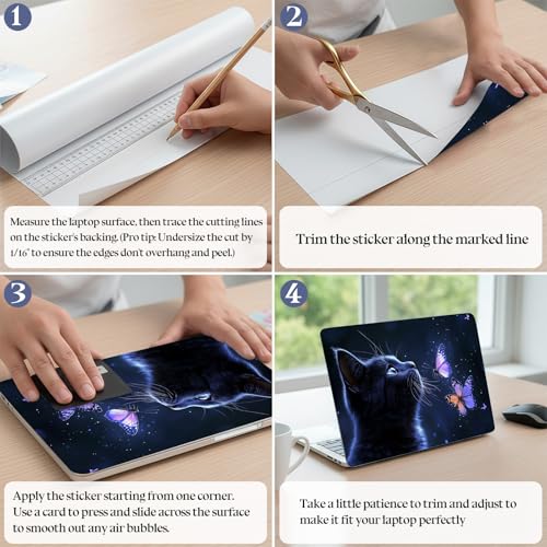 Universal Laptop Skin Sticker Decal,15.6 Inch Laptop Vinyl Cover for 13" 14" 15.6" Laptop,Scratch-Resistant Waterproof Protector Wrap,Reusable with Wrist Pads,Black Cat Butterfly - color: Black Cat Butterfly