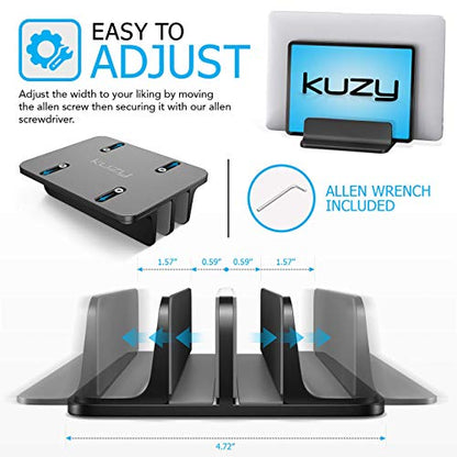 Kuzy Vertical Laptop Stand for Desk Adjustable Aluminum - Dual-Slot Laptop Holder for MacBook Stand Pro Air Anti-Slip, Black - color: Black