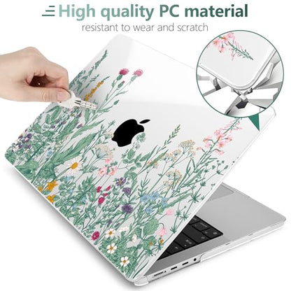 TWOLSKOO Compatible with MacBook Pro 14 inch Case 2023 2022 2021 Release M2 A2779 M1 A2442 Pro/Max Chip with Touch ID, Plastic Hard Shell Case & Keyboard Cover & Screen Protector, Wildflower - color: Wildflower
