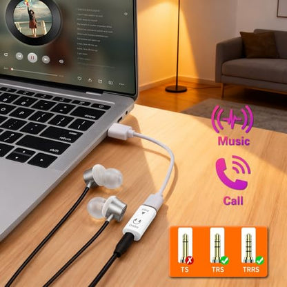 Poyiccot USB C to 3.5mm Audio Adapter 1Pack, USB Type C Female to 3.5mm Female Headphone Jack Adapter, Aux to Stereo 16bit/48kHz HiFi Headphone DAC Jack for iPhone 15, Galaxy, Laptop, White - style: 1-Pack