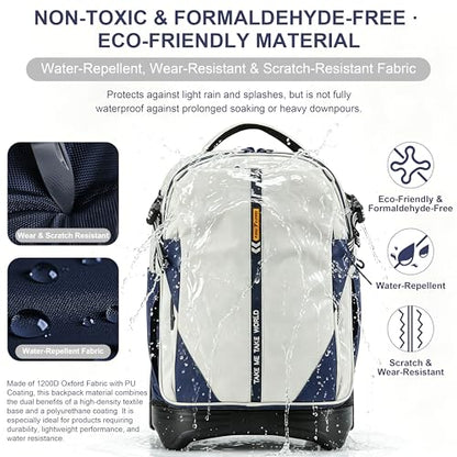 NEW TILAMI 18 Inch Expandable Rolling Backpack Stair-Climbing for School | 6-Wheel Stair-Climbing Girls Boys Carry-on Suitcase 15.6 Laptop Sleeve Water-Resistant Adjustable Handle Wheel Travel Camping - color: White