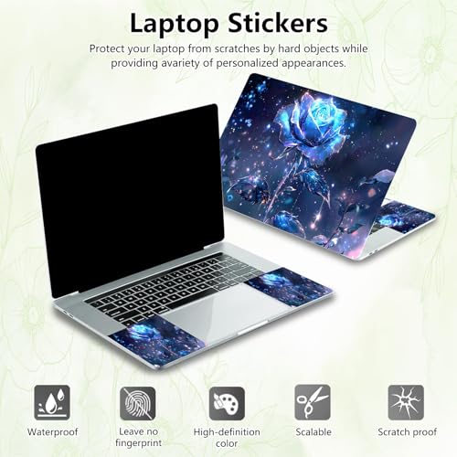 Laptop Skin Sticker Decal, Universal Reusable Vinyl Laptop Cover for 12" 13" 13.3" 14" 15" 15.4" 15.6" Notebook PC, Waterproof Scratch-Resistant with 2 Wrist Pads, Easy to Apply & Remove,Blue Rose - color: Blue Rose