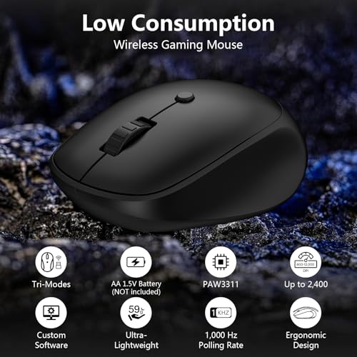 Wireless Mouse for Laptop,2.4GHz Computer Mouse with USB A Receiver,4 Buttons Bluetooth Mice Gaming Mice Silent Ergonomic Cordless 1200/1600/2400 DPI for Chromebook PC Laptop MacBook iPad Windows Dell