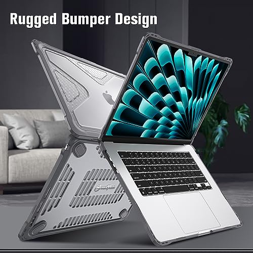 Fintie Rugged Case for MacBook Air 15 Inch, Gray | A3448 A3241 A3114 A2941, 2023 2024 2025 2026, M2 M3 M4 M5, TPU Bumper, Heavy Duty Hard Shell Cover - color: Gray