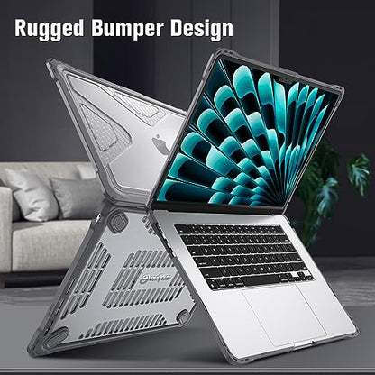 Fintie Rugged Case for MacBook Air 15 Inch, Gray | A3448 A3241 A3114 A2941, 2023 2024 2025 2026, M2 M3 M4 M5, TPU Bumper, Heavy Duty Hard Shell Cover - color: Gray