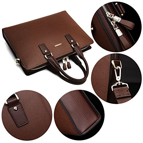 BOSTANTEN Leather Lawyers Briefcase Laptop Business Slim Bags for Men & Women - color: Coffee Medium