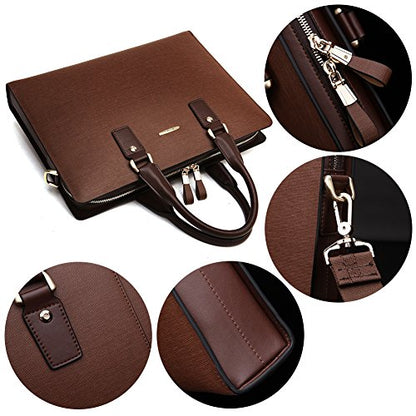 BOSTANTEN Leather Lawyers Briefcase Laptop Business Slim Bags for Men & Women - color: Coffee Medium