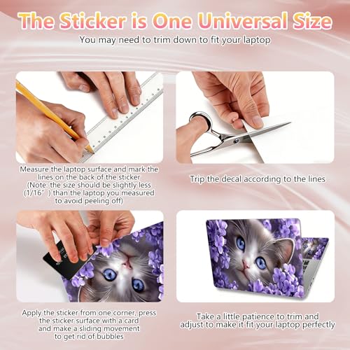 Laptop Skin Sticker Decal 12" 13" 13.3" 14" 15" 15.6",Waterproof Scratch Resistant Vinyl,Reusable Easy to Apply,for MacBook HP Dell Notebooks Netbooks Laptop,2 Wrist Pads,Cat Purple Flower - color: Cat Purple Flower
